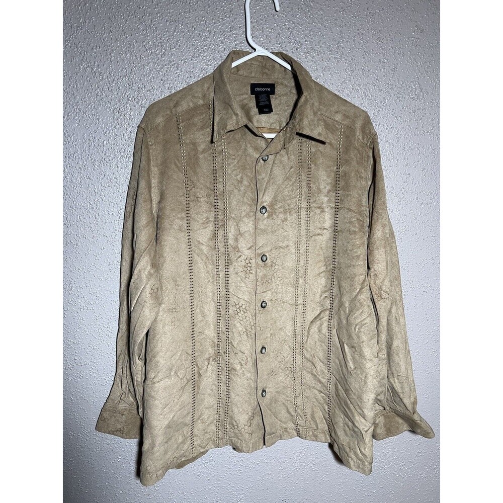 Claiborne Mens Large Tan Sueded Polyester Dress Shirt
